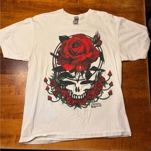 Grateful Dead Final Tour 2023 White T-Shirt with Red Rose Design